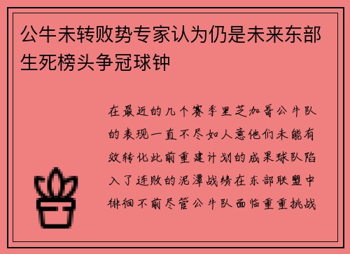 公牛未转败势专家认为仍是未来东部生死榜头争冠球钟